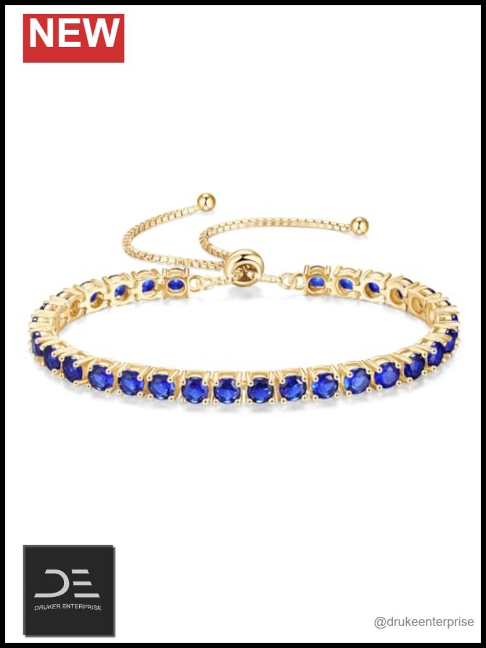 Sterling Silver Sapphire Tennis Bracelet Gold Plated Adjustable